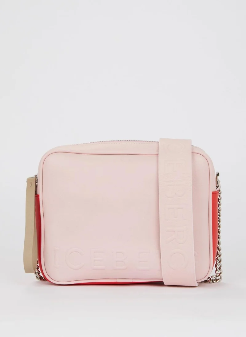 أيسبيرغ حقيبة كروس بودي بحزام وشعار وردي